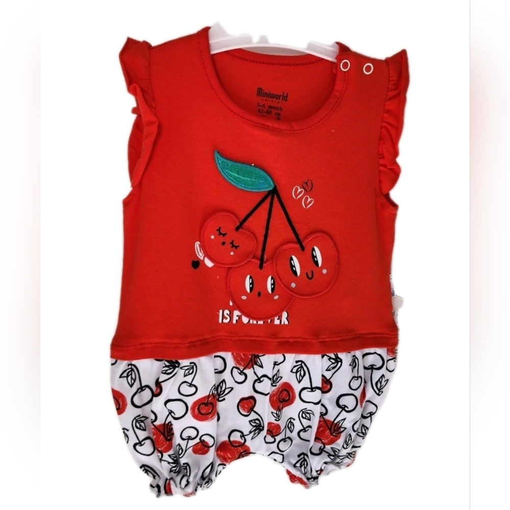 Baby Romper Ruffle Sleeve Cherry Desing Size 3-6, 6-9 Months